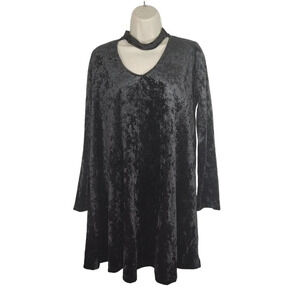 EE:Some Black V-neck Dress Velour Choker Neckline Women Size M Long Sleeve